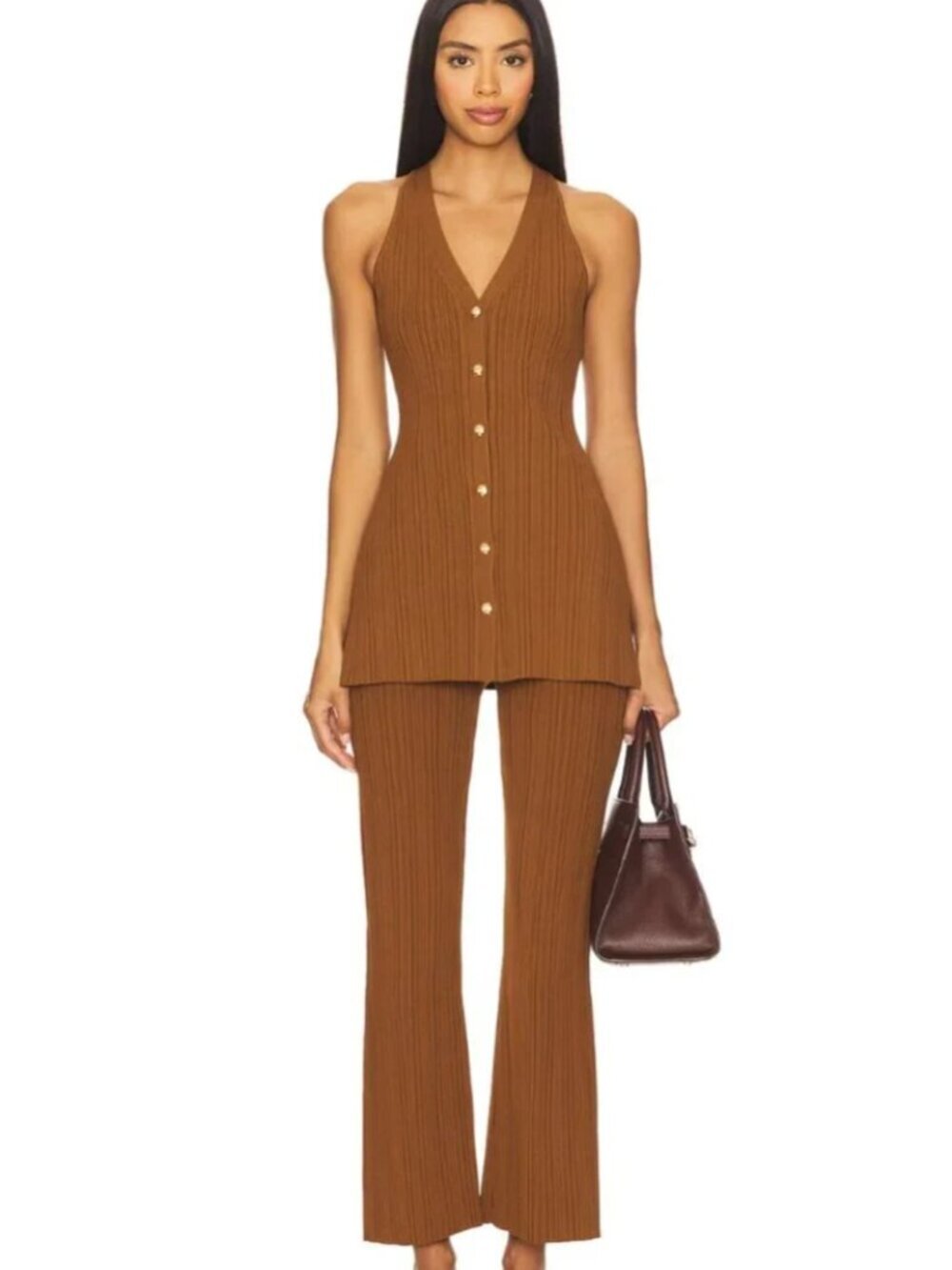 Veronica Beard Dax Knit Vest and Massaro Pant Set in Dark Whisky Size S/M $776
